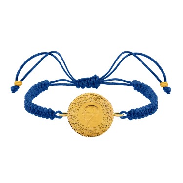 22 Ayar Yeni Çeyrek Altın Mavi Renkli İpli Bileklik 