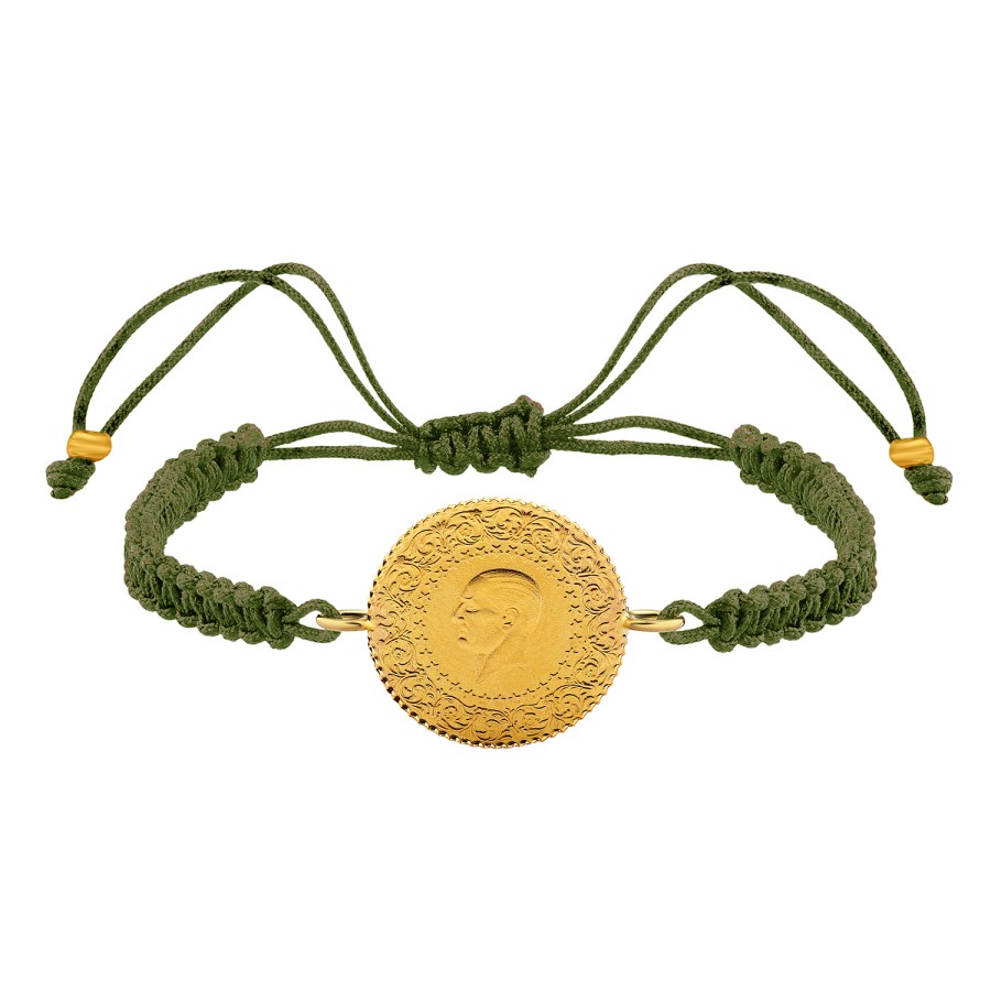 22 Ayar Yeni Çeyrek Altın Haki Renkli İpli Bileklik 