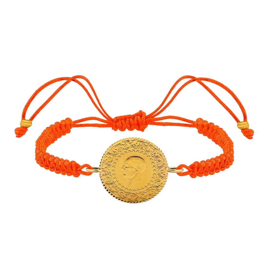 22 Ayar Yeni Çeyrek Altın Turuncu İpli Bileklik 