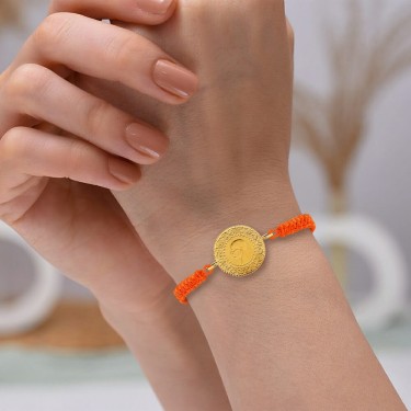 22 Ayar Yeni Çeyrek Altın Turuncu İpli Bileklik 