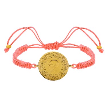 22 Ayar Yeni Yarım Altın Açık Pembe Renkli İpli Bileklik 