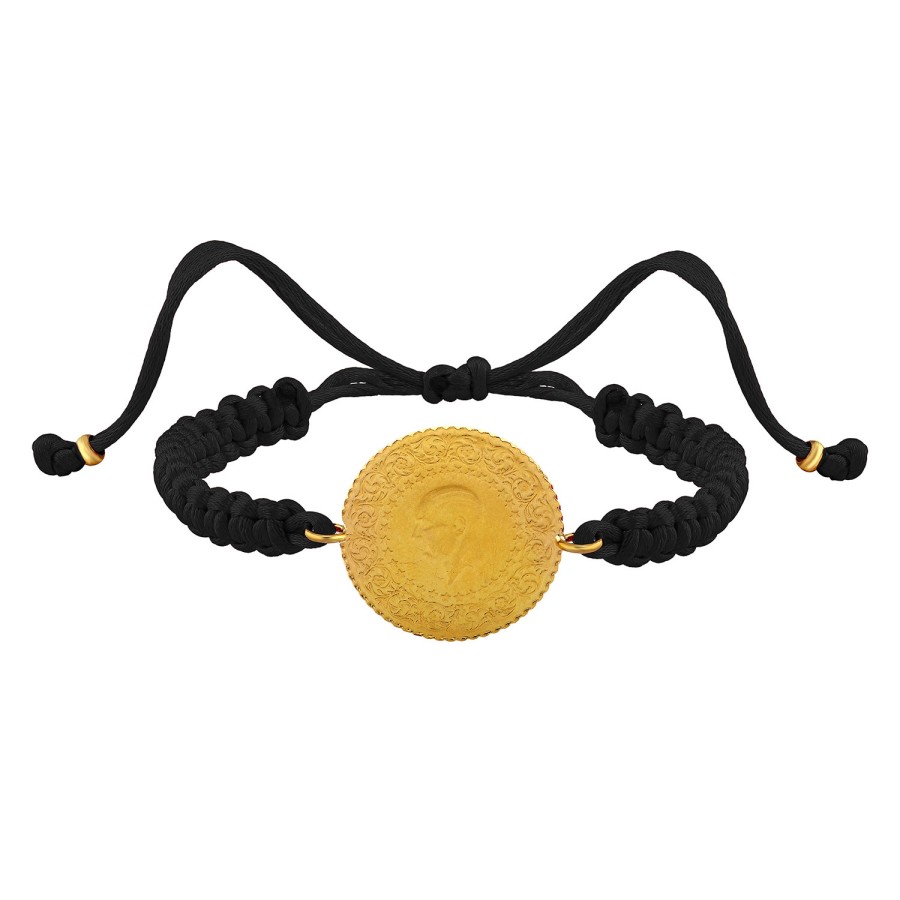 22 Ayar Yeni  Altın Siyah Renkli Yarım İpli Bileklik