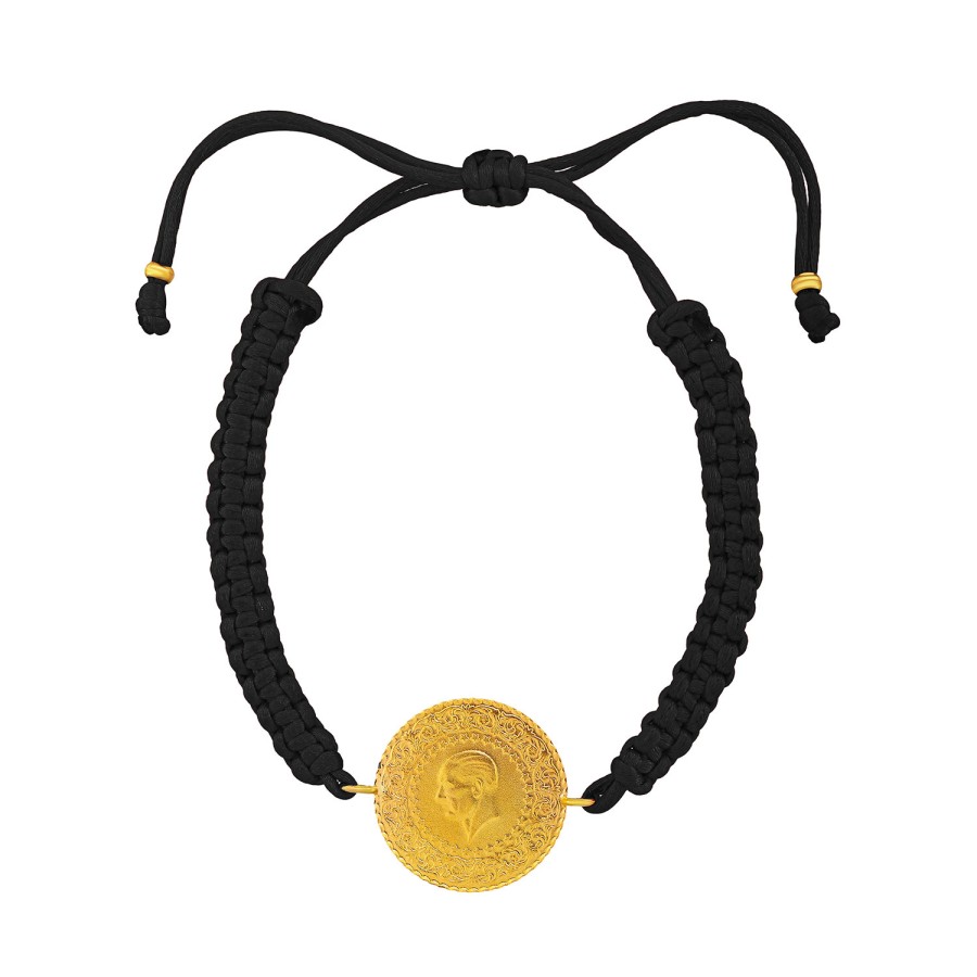 22 Ayar Yeni  Altın Siyah Renkli Yarım İpli Bileklik