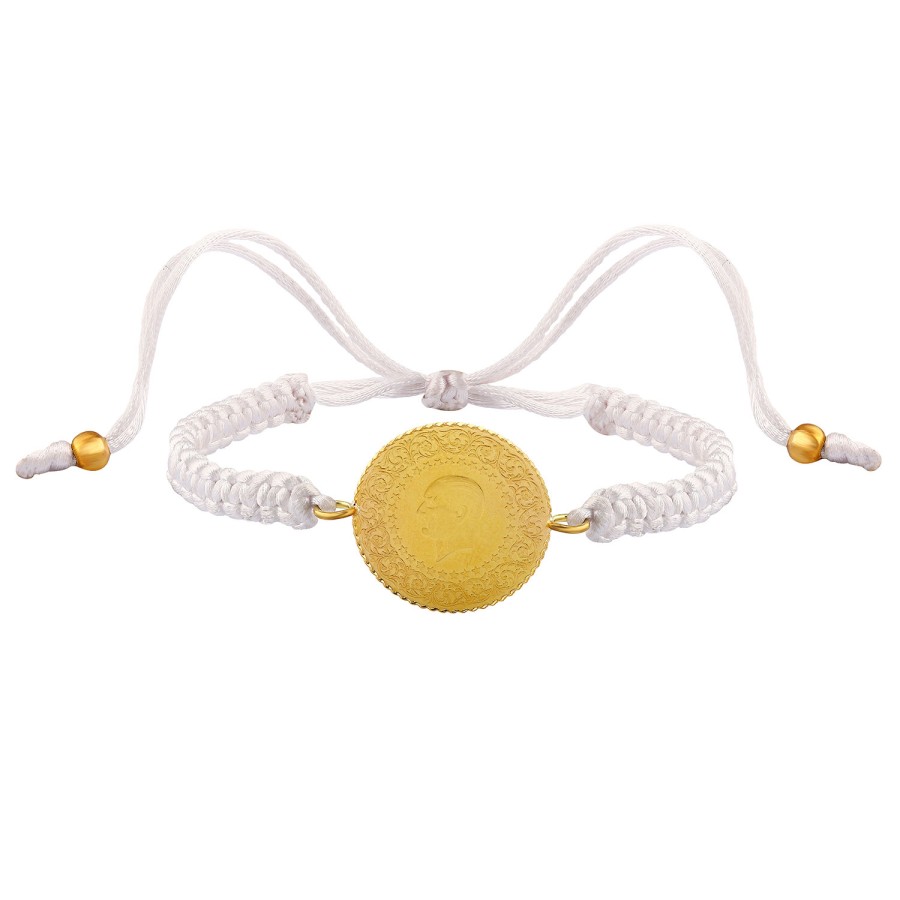 22 Ayar Yeni Yarım Altın Beyaz Renkli İpli Bileklik 