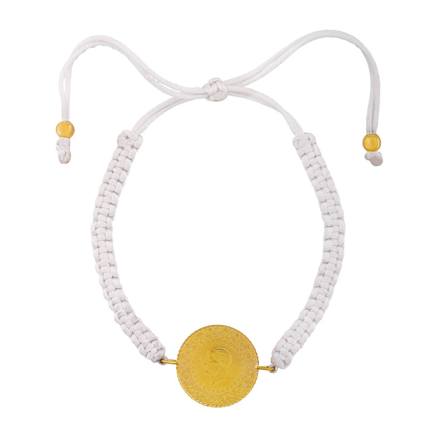 22 Ayar Yeni Yarım Altın Beyaz Renkli İpli Bileklik 