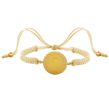 22 Ayar Yeni Yarım Altın Krem Renkli İpli Bileklik 