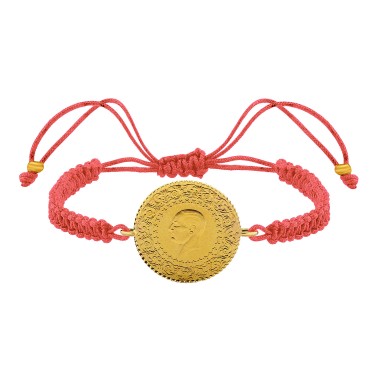 22 Ayar Yeni Yarım Altın Pembe Renkli İpli Bileklik 