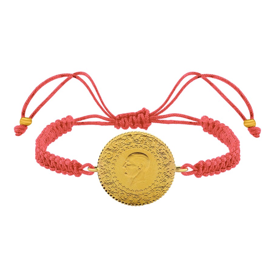 22 Ayar Yeni Yarım Altın Pembe Renkli İpli Bileklik 