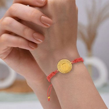 22 Ayar Yeni Yarım Altın Pembe Renkli İpli Bileklik 