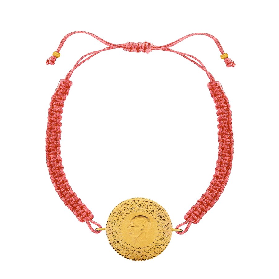 22 Ayar Yeni Yarım Altın Pembe Renkli İpli Bileklik 