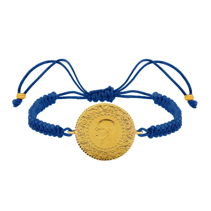 22 Ayar Yeni Yarım Altın Mavi Renkli İpli Bileklik 