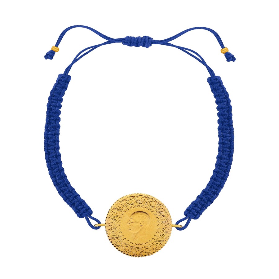 22 Ayar Yeni Yarım Altın Mavi Renkli İpli Bileklik 