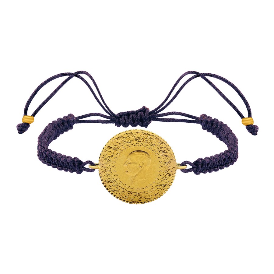 22 Ayar Yeni Yarım Altın Mor Renkli İpli Bileklik 