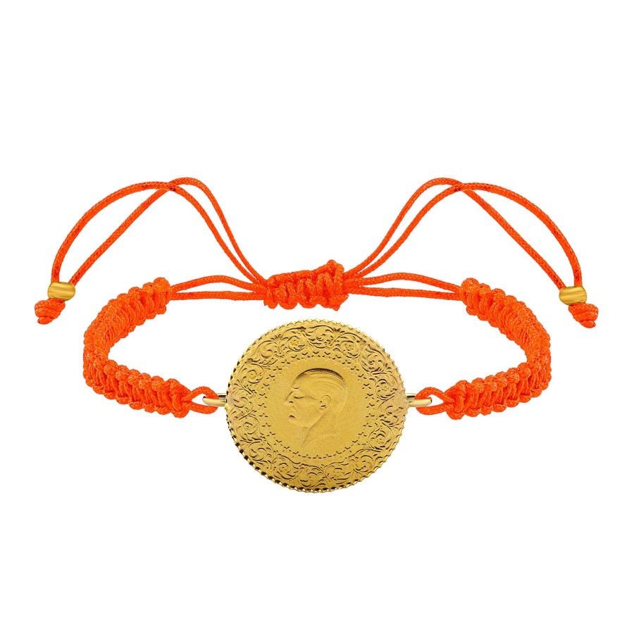 22 Ayar Yeni Yarım Altın Turuncu Renkli İpli Bileklik 