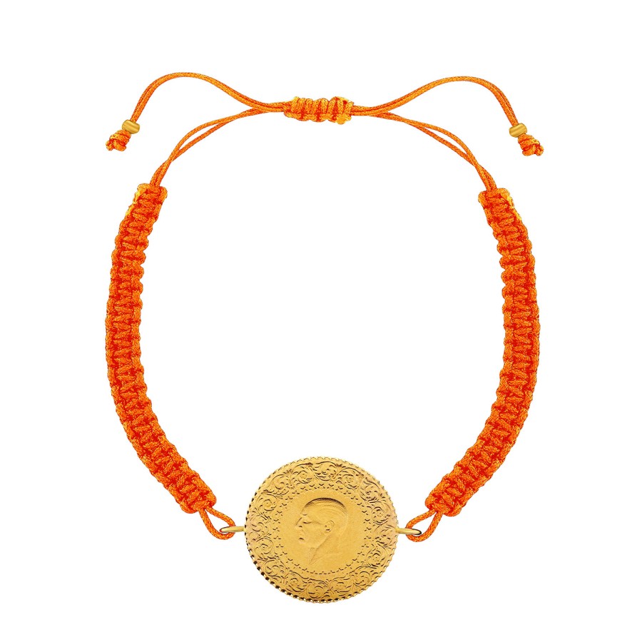 22 Ayar Yeni Yarım Altın Turuncu Renkli İpli Bileklik 