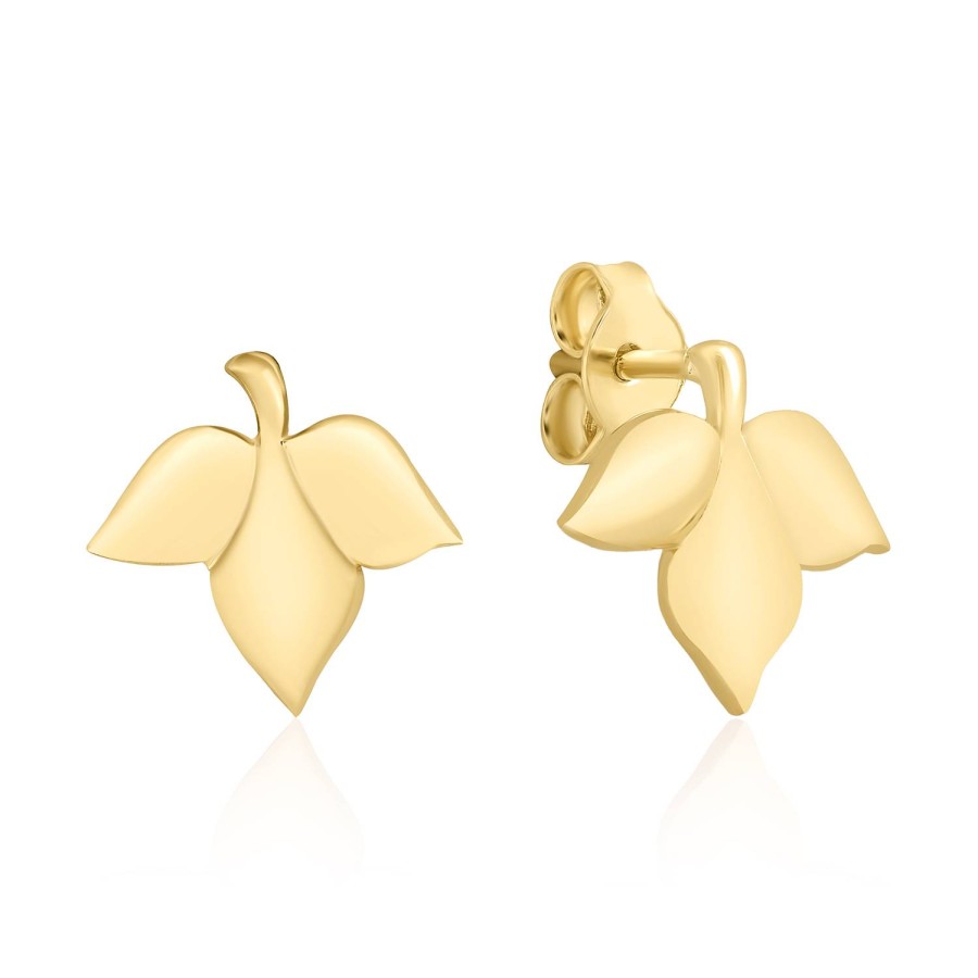 14 Ayar Sarı Altın Yaprak Figürlü Taşsız Küpe