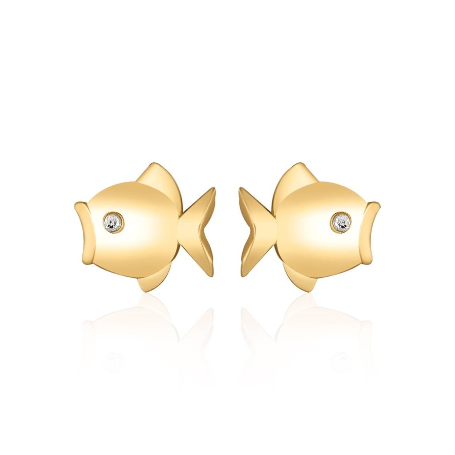 925 Ayar Gümüş Kararmaz Sarı Altın Kaplama Balık Figürlü Küpe