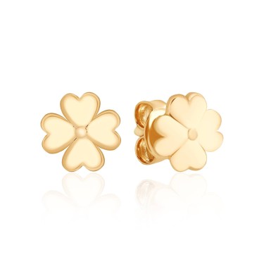 14 Ayar Sarı Altın Yonca Figürlü Taşsız Küpe