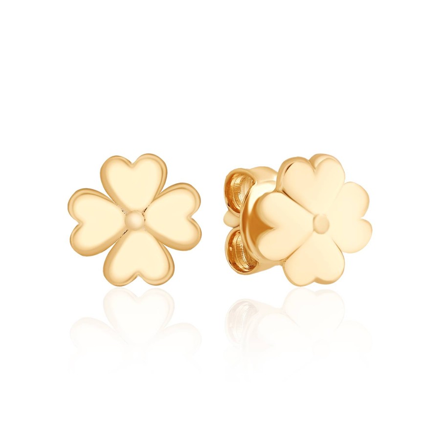 925 Ayar Gümüş Kararmaz Sarı Altın Kaplama Yonca Figürlü Küpe