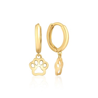 14 Ayar Sarı Altın Pati Figürlü Sallantılı Halka Taşsız Küpe