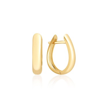 14 Ayar Sarı Altın Oval Sade Kadın Taşsız Küpe