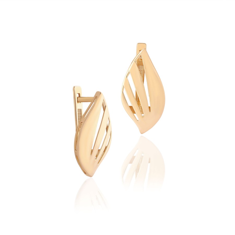 14 Ayar Sarı Altın Yaprak Figürlü Küpe