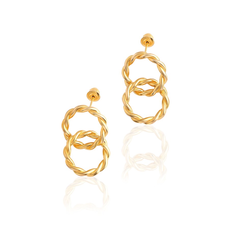 14 Ayar Sarı Altın İkili Burgu Halka Küpe