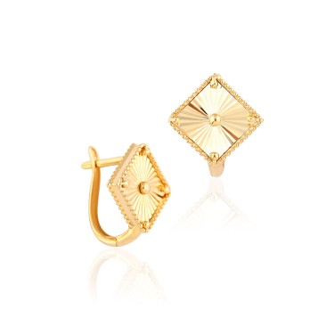 14 Ayar Sarı Altın Kare Küpe