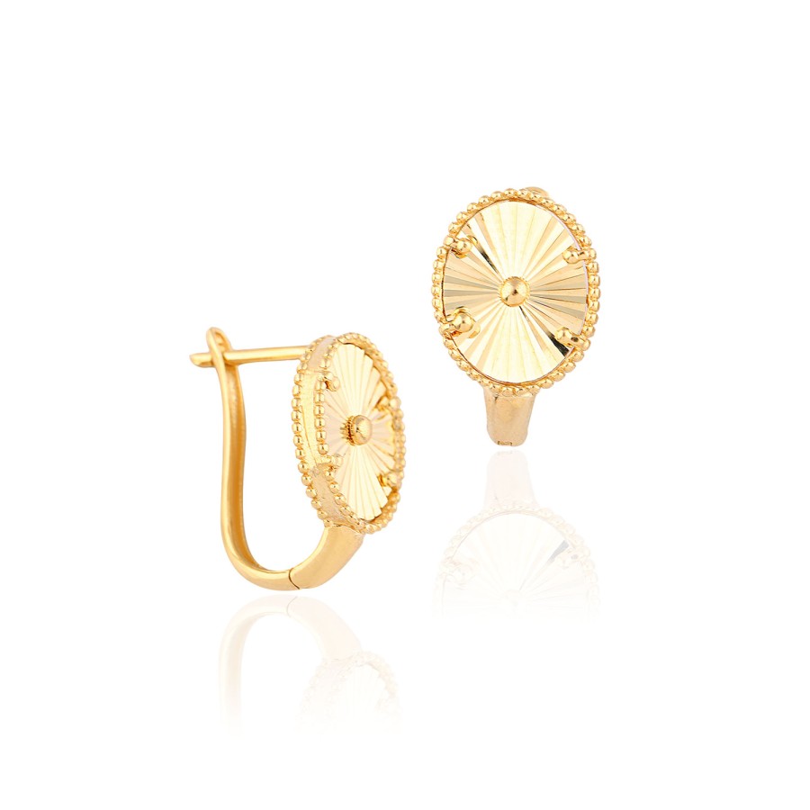 14 Ayar Sarı Altın Oval Küpe