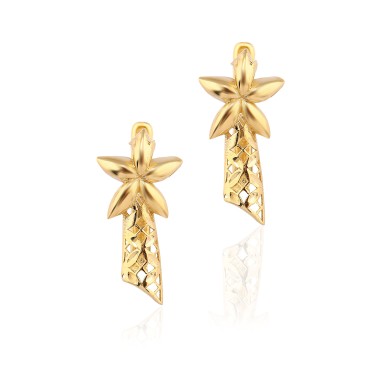 14 Ayar Sarı Altın Çiçek Fiigürlü Özel Tasarım Küpe