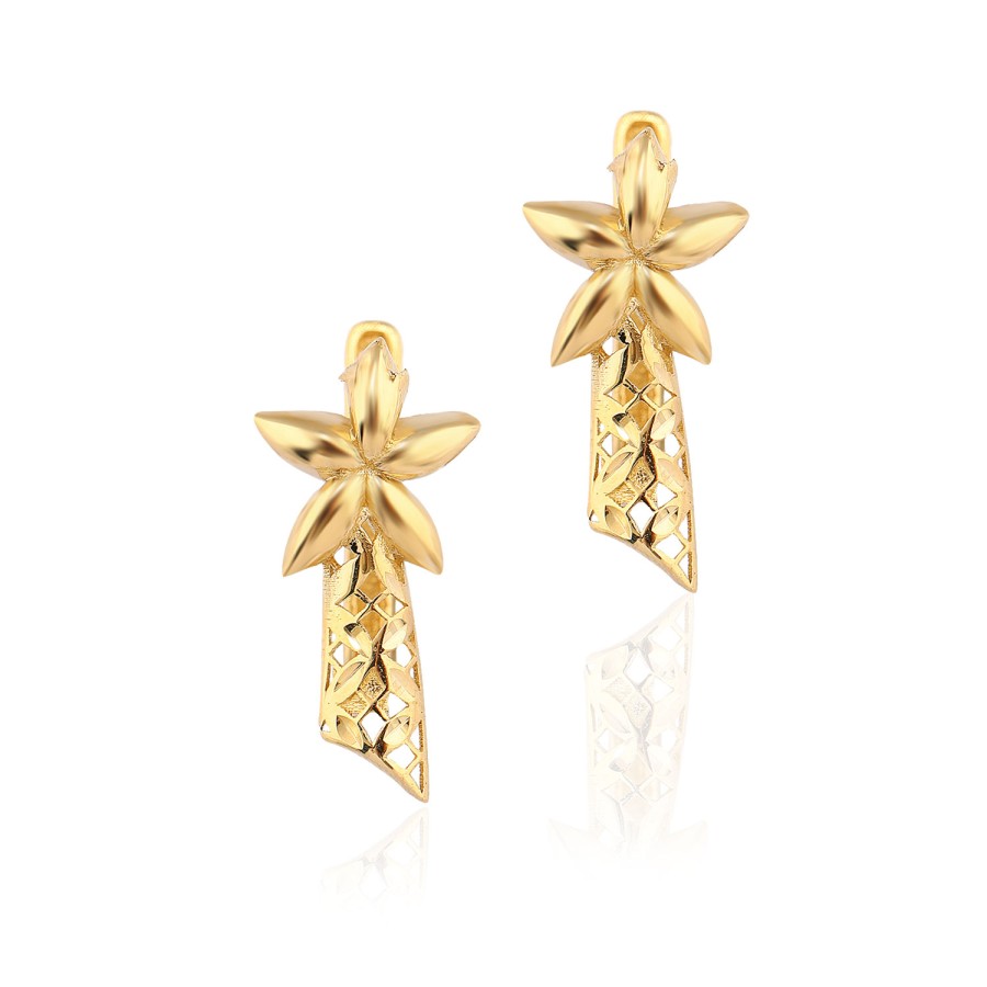 14 Ayar Sarı Altın Çiçek Fiigürlü Özel Tasarım Küpe