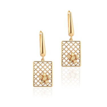 14 Ayar Sarı Altın Sallantılı Kare Küpe