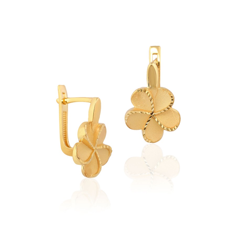 14 Ayar Sarı Altın Çiçek Figürlü Küpe