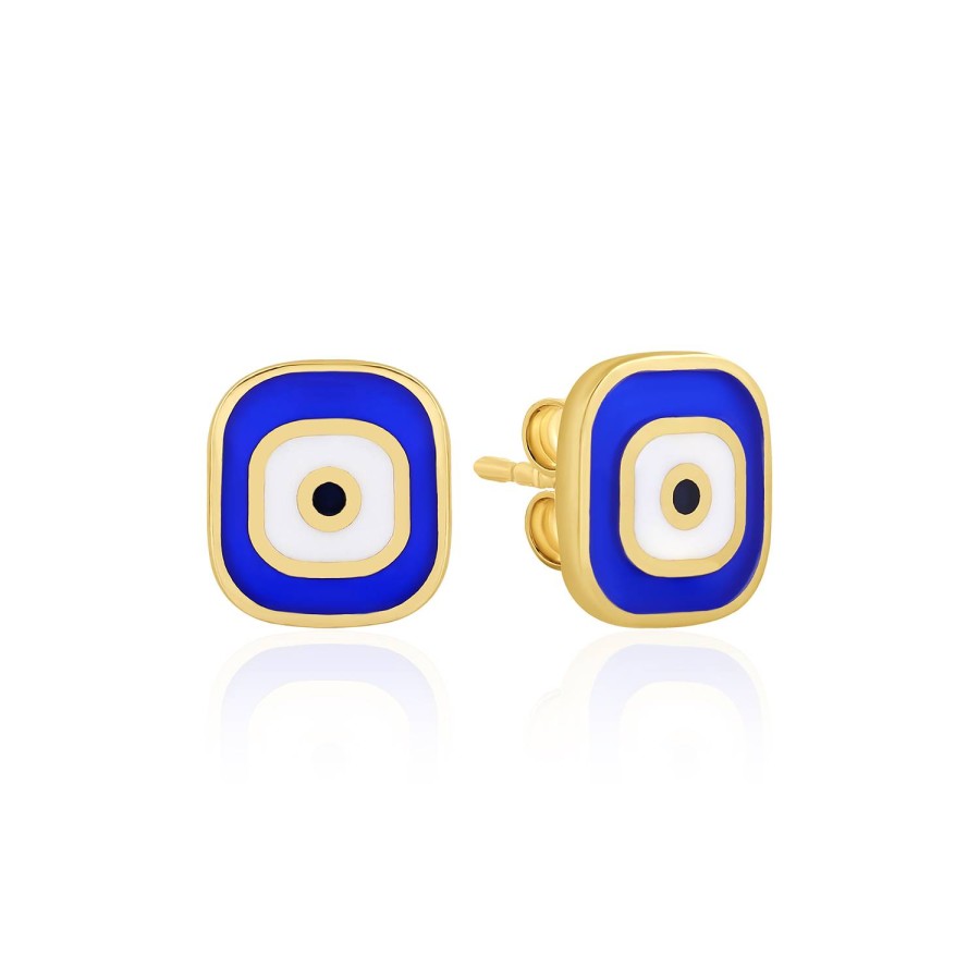 14 Ayar Sarı Altın Nazar Boncuğu Mineli Küpe