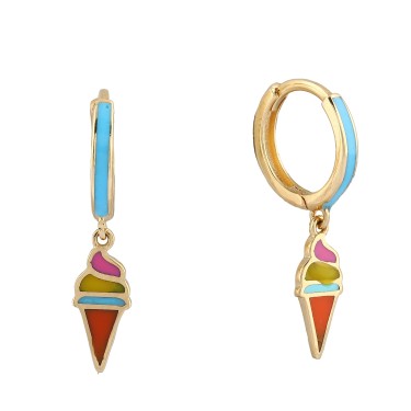 14 Ayar Sarı Altın Dondurma Figürlü Mineli Küpe