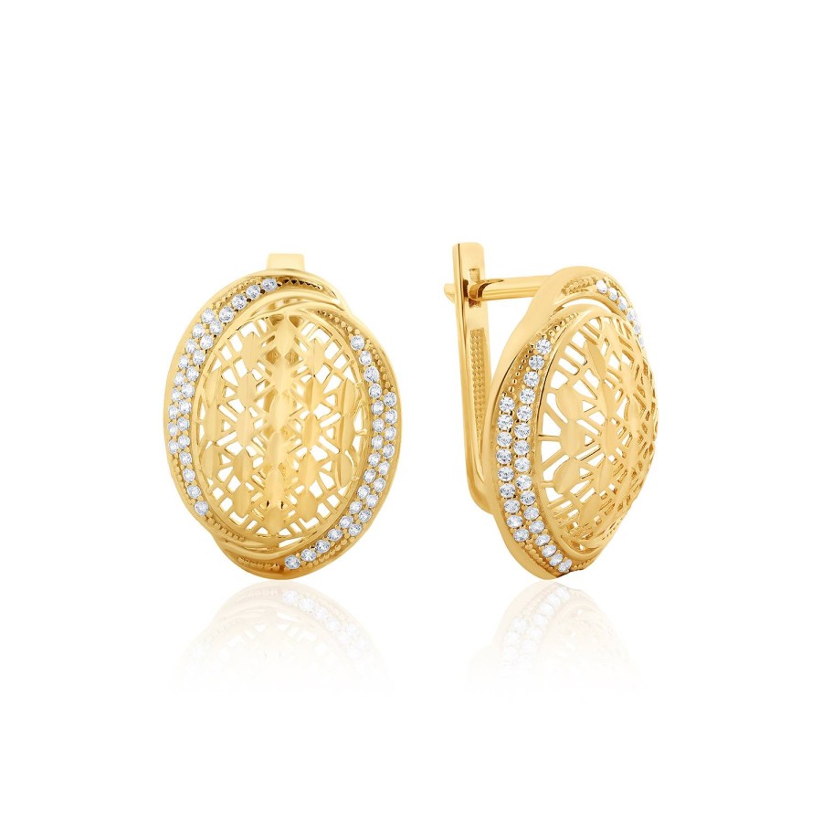 14 Ayar Sarı Altın Tasarım Taşlı Yuvarlak Küpe