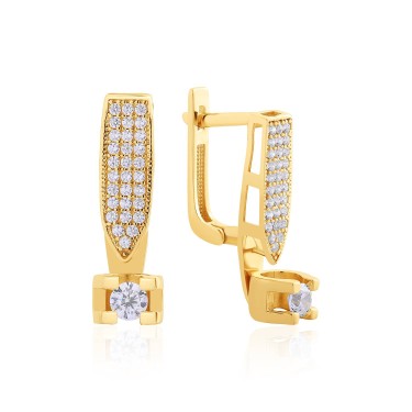 14 Ayar Sarı Altın Üç Sıra Taşlı Küpe