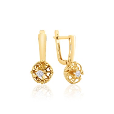 14 Ayar Sarı Altın Tektaş Küpe