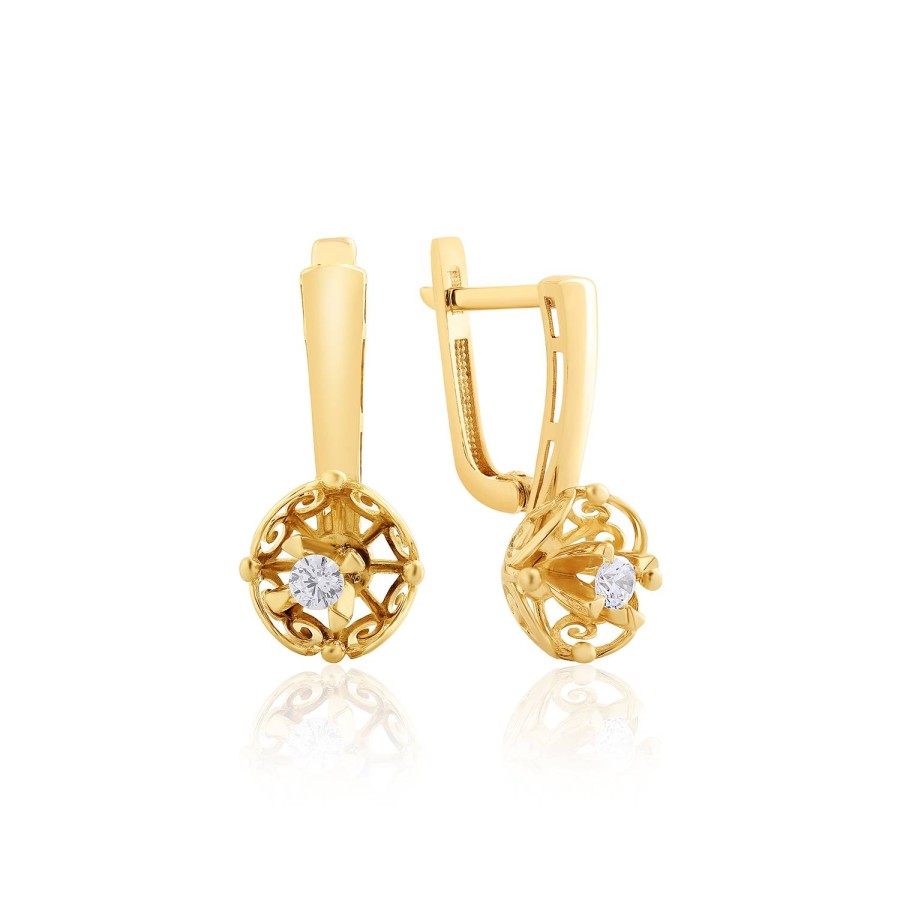 14 Ayar Sarı Altın Tektaş Küpe