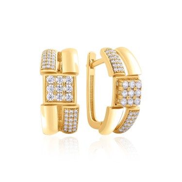 14 Ayar Sarı Altın Tasarım Taşlı Küpe