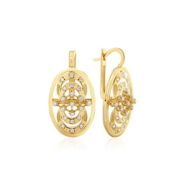 14 Ayar Sarı Altın Taşlı Tasarım Küpe