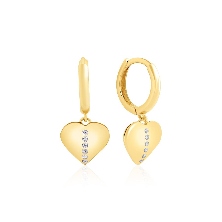 14 Ayar Sarı Altın Kalp Figürlü Taşlı Küpe