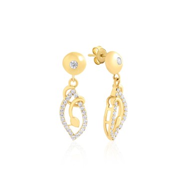 14 Ayar Sarı Altın Sallantılı Taşlı Damla Küpe