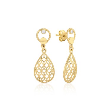 14 Ayar Sarı Altın Modern Sallantılı Taşlı Küpe