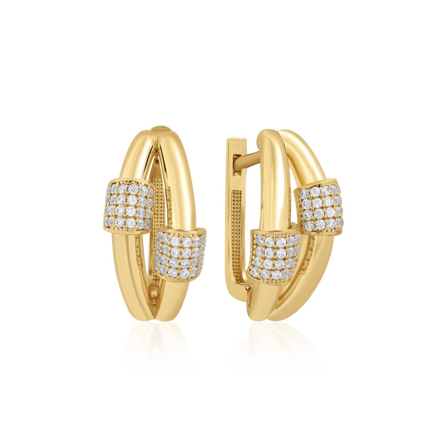 14 Ayar Sarı Altın Taşlı Bar Küpe