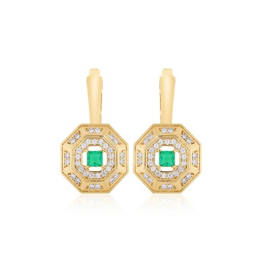 14 Ayar Sarı Altın Baget Kesim Yeşil Taşlı Küpe