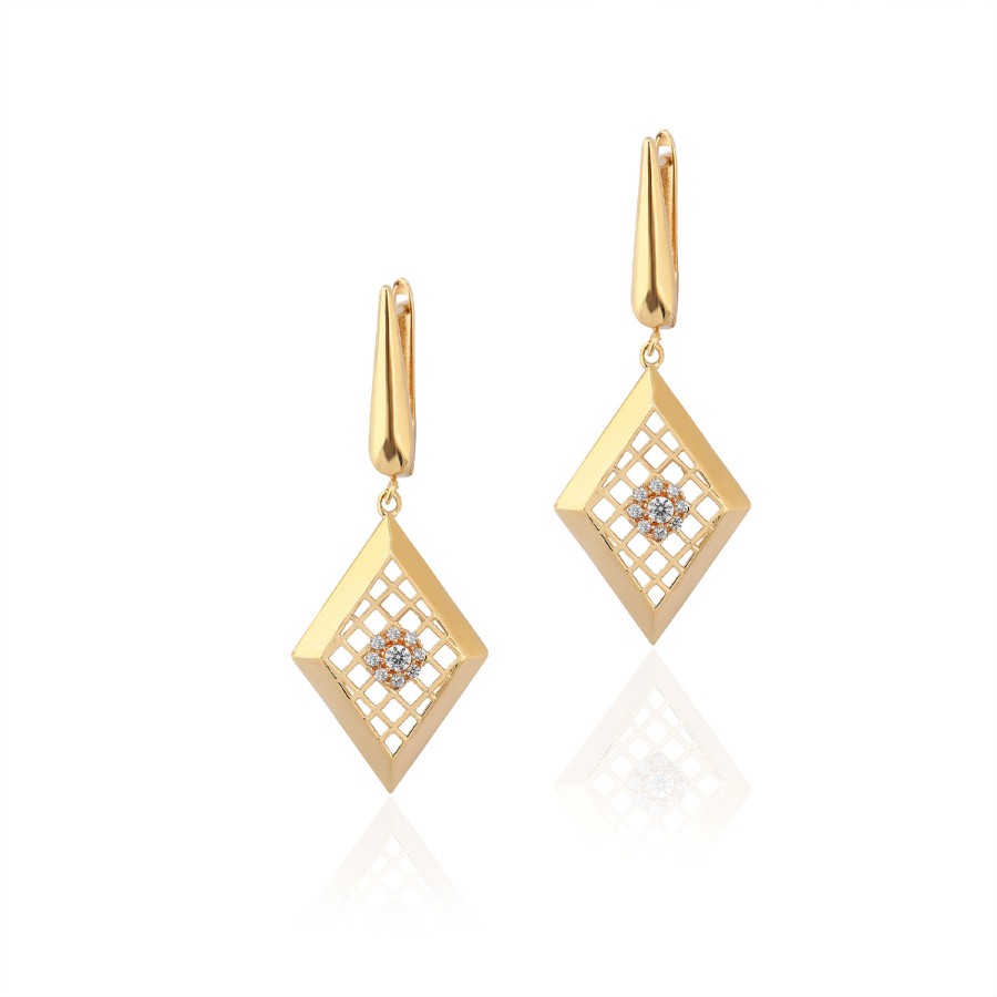 14 Ayar Sarı Altın Köşeli Küpe