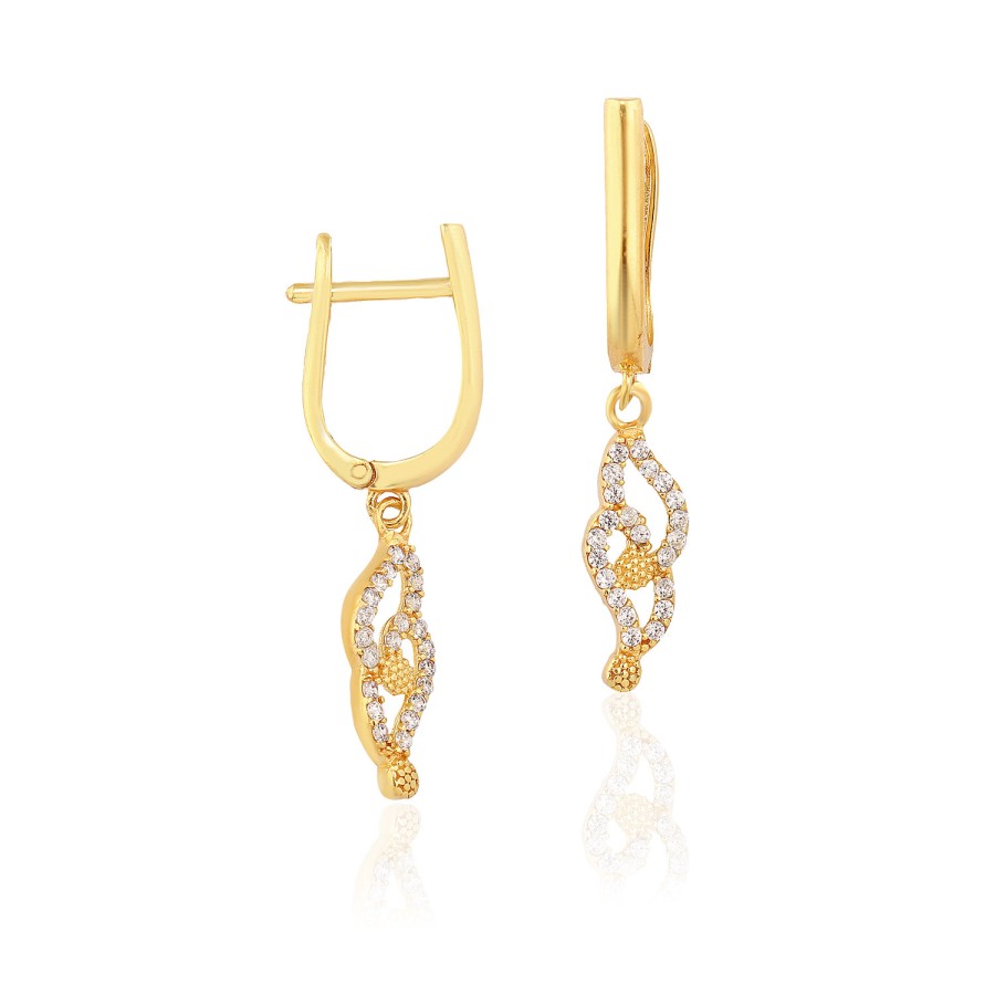 14 Ayar Sarı Altın Tasarım Taşlı Küpe