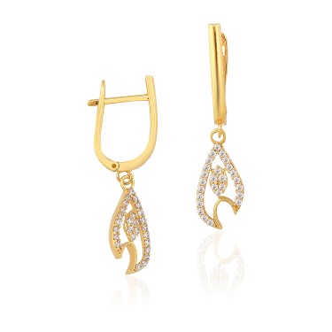 14 Ayar Sarı Altın Tasarım Taşlı Küpe