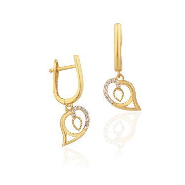 14 Ayar Sarı Altın Tasarım Taşlı Küpe